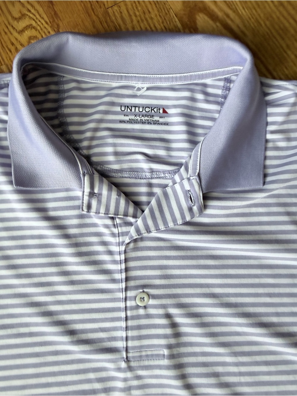 UNTUCKit Mens Pale Lavender and White Striped Polo XLarge